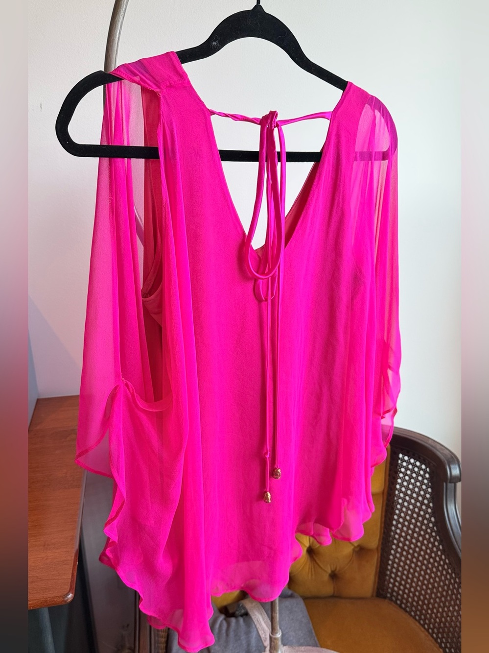 NWOT JULIAN CHANG avatar draped chiffon top pink S